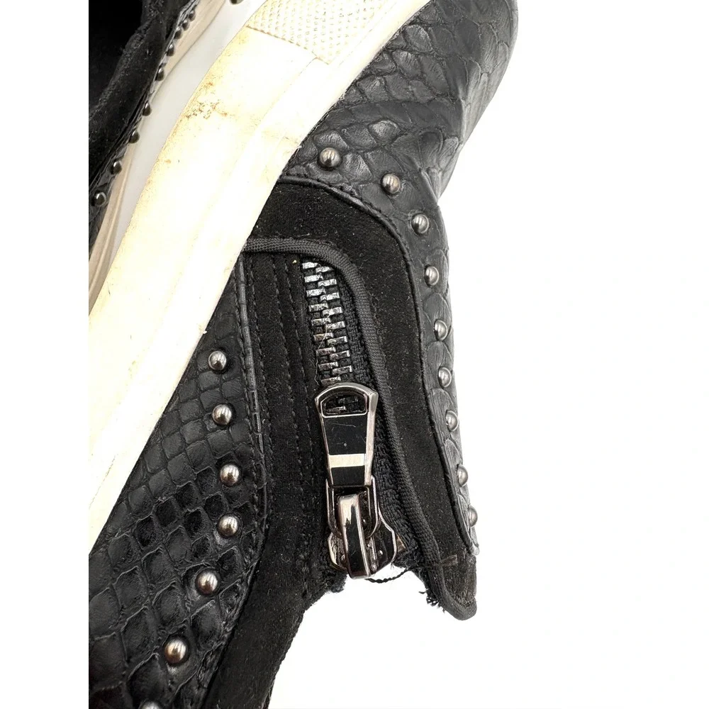 Report Andre Black Snakeskin Embossed Studded Zip‎ Slip On Sneakers Womens 6.5